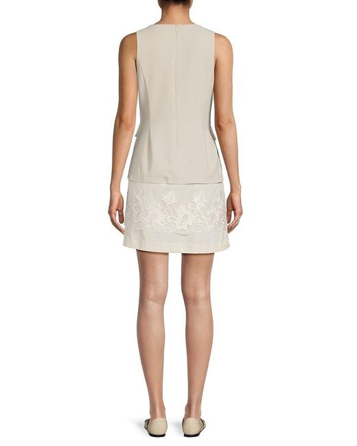 Lea & Viola Natural Embroidered Contrast-Hem Minidress
