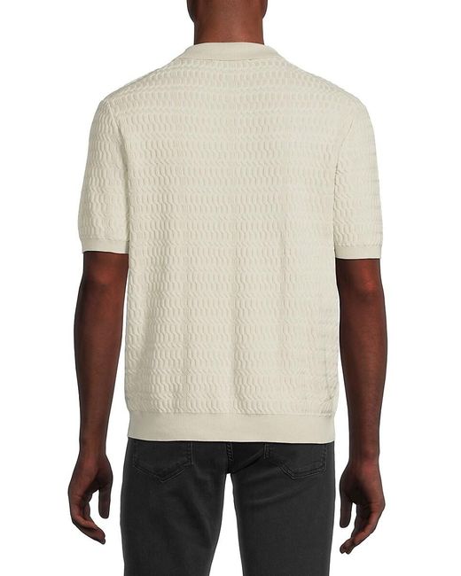 Slate & Stone White Textured Polo Style Sweater for men