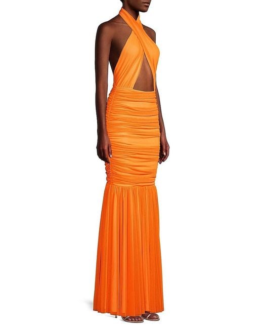Norma Kamali Orange Halter Neck Cut-Out Mermaid Gown
