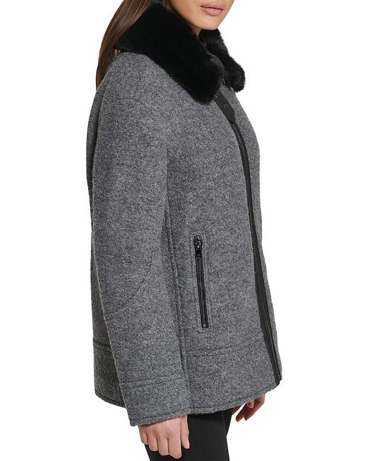 Kenneth Cole Gray Faux Fur Trim Jacket