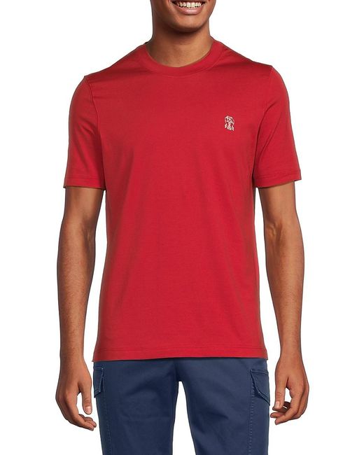 Brunello Cucinelli Red Slim Fit Logo Crewneck T -shirt for men