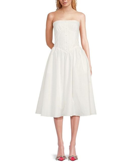 Amanda Uprichard White Holland Cotton Bandeau Midi-Dress