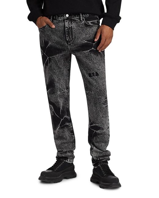 RTA Men's Black Bryant Flower Acid Wash Jeans