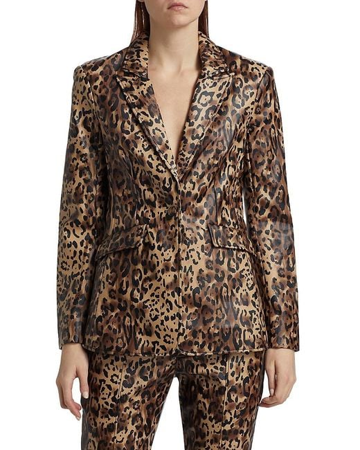 Cinq À Sept Brown Cheyenne Leopard Faux-Leather Blazer