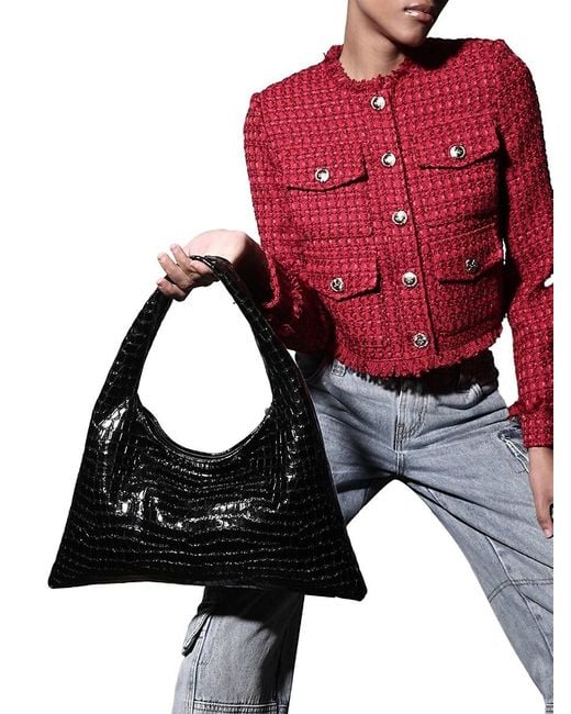 Walter Baker Metallic Mini Haven Croc Embossed Leather Hobo Bag