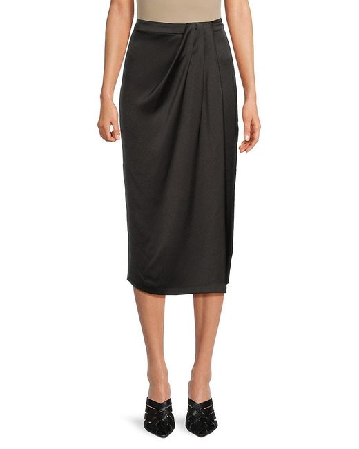 Halston Heritage Black Draped Faux Wrap Midi-Skirt
