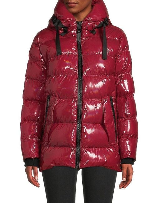 DKNY Hooded Puffer Jacket in Red | Lyst