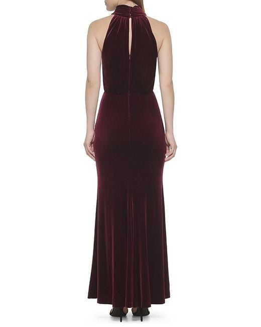 Eliza J Green Mock Turtleneck Velvet Blouson Gown