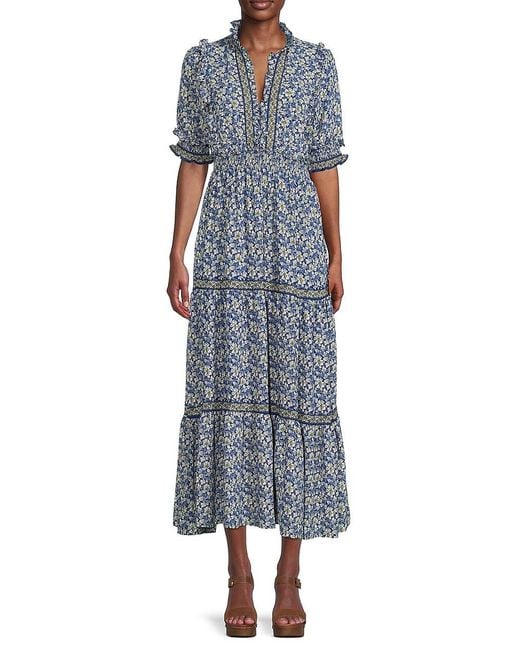 Max Studio Synthetic Tiered Floral Midi Dress in Cobalt Blue (Blue ...