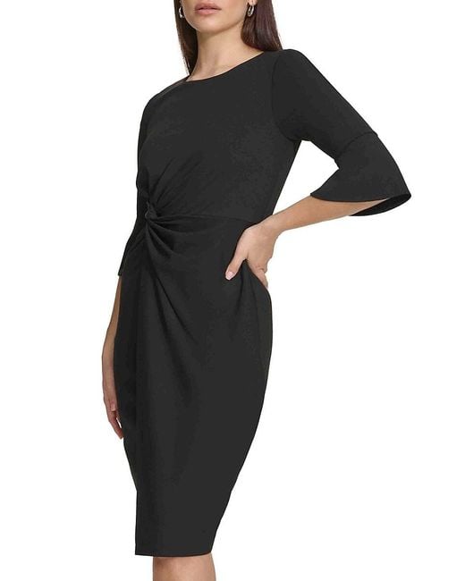 Kensie Green Knot Front Sheath Midi Dress