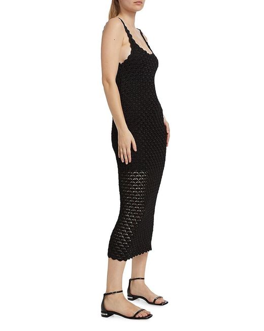 Alice + Olivia Black Bray Crochet Scoopneck Midi-Dress