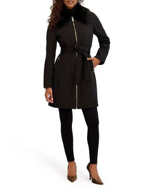 Kensie Natural Softshell Faux Shearling Collar Coat