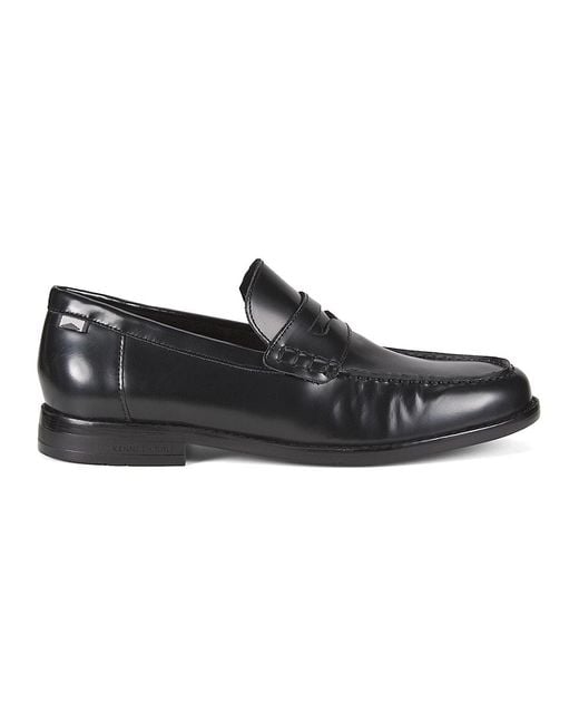 Kenneth Cole Black Moc Toe Leather Penny Loafers for men