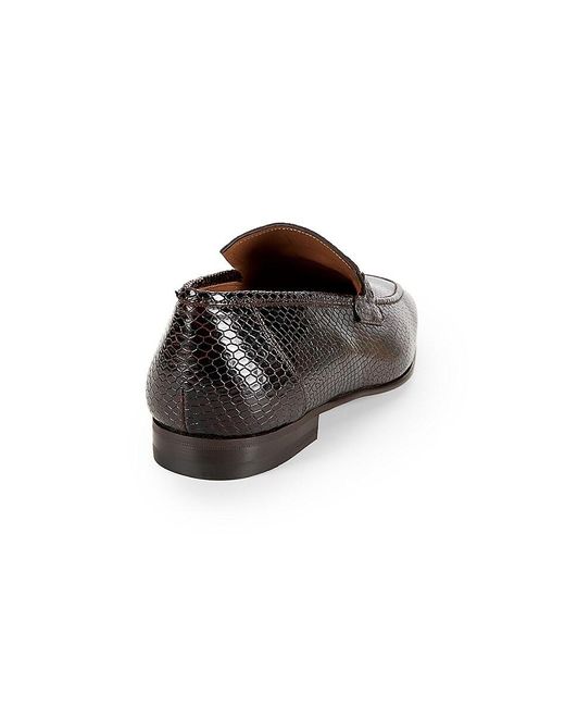 Mezlan Black Embossed Croc Leather Bit Loafers for men