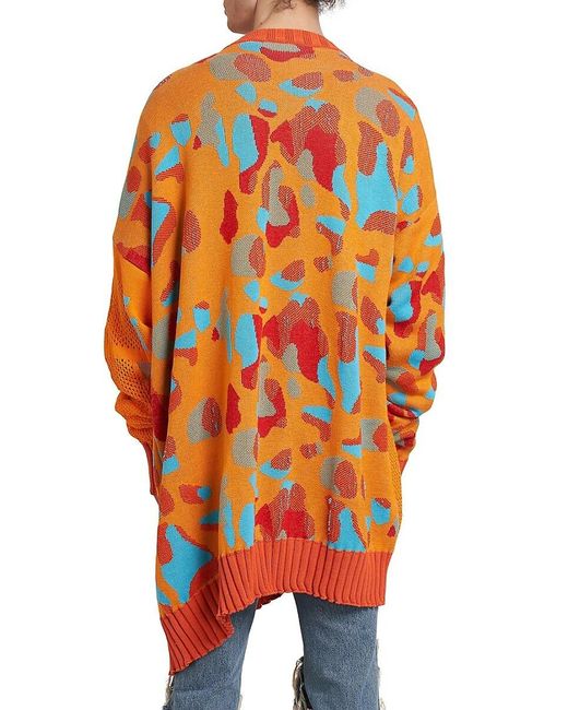 Members of The Rage Orange Jaquard Asymmetrical Cotton Cardigan for men