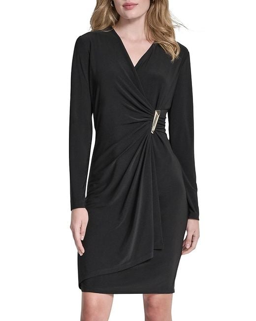 DKNY Black Surplice Knee-Length Minidress