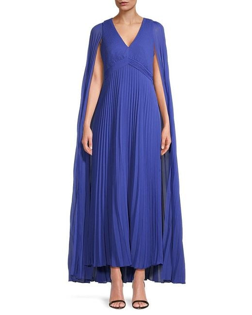 Emanuel Ungaro Blue Joelle Plissé Cape Maxi Dress