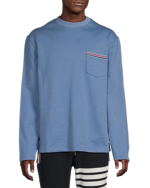 Thom Browne Blue Cotton Oversized Crewneck Sweatshirt for men