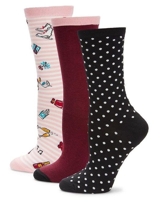 Kate Spade Red 3-pack Assorted Crew Socks