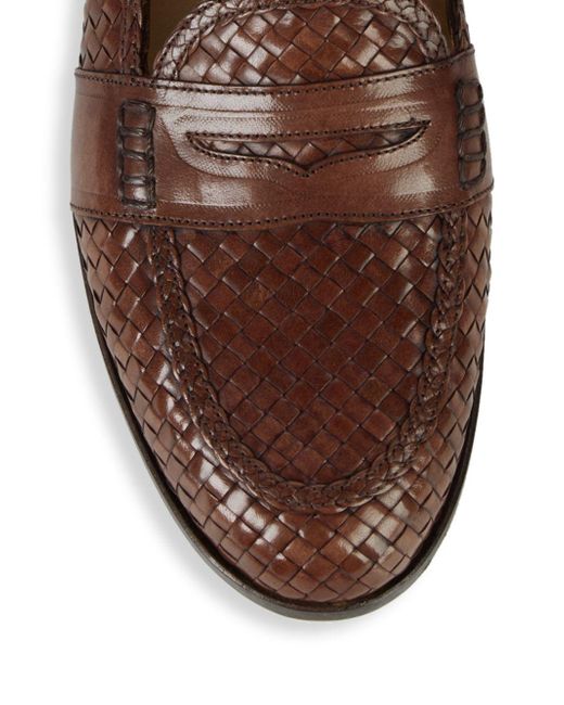 Nettleton Basket Weave Leather Penny Loafers in Brown for Men Lyst