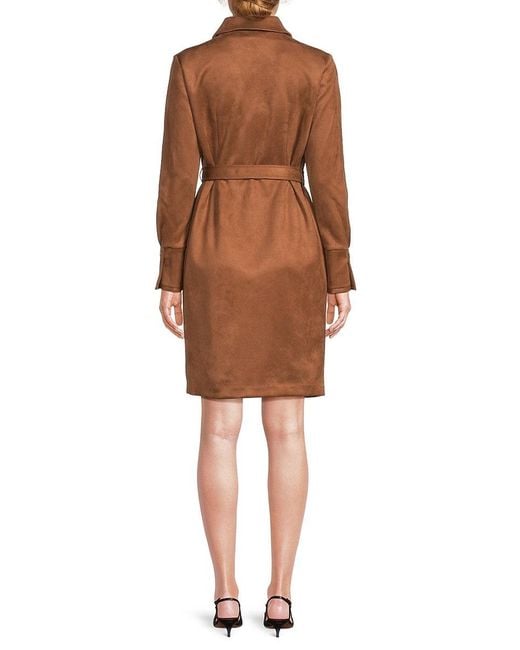 Halston Heritage Brown Scuba-Suede Button-Front Shirtdress