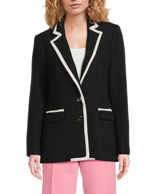 Karl Lagerfeld Black Contrast Trim Cotton-blend Tweed Single-breasted Blazer