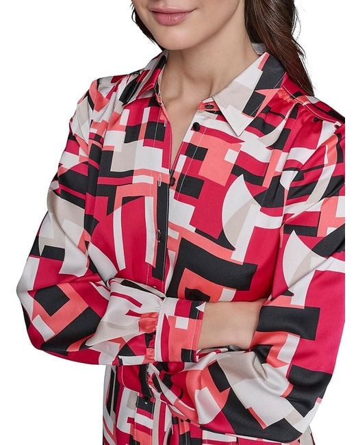 Karl Lagerfeld Red Printed Long-Sleeve Tie-Waist Minidress