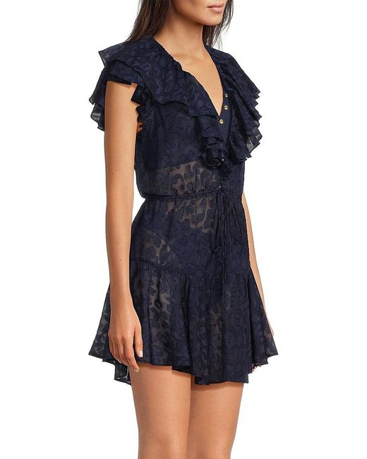 MILLY Blue Dana Leopard Burnout Cover-Up Minidress