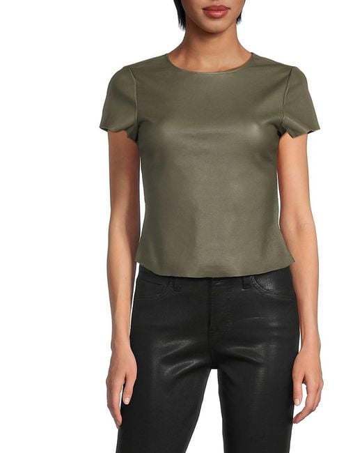 AS by DF Green Brando Stretch-Leather Short-Sleeve Top