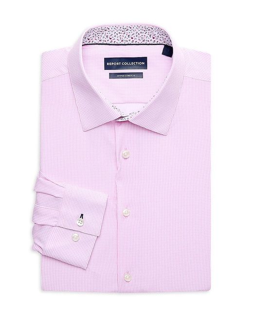 Report Collection Pink Hyper Stretch Checked Dress Shirt for men