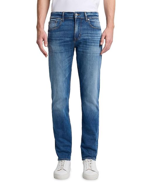 7 For All Mankind Blue Slimmy Mid-Rise Slim-Skinny Jeans for men