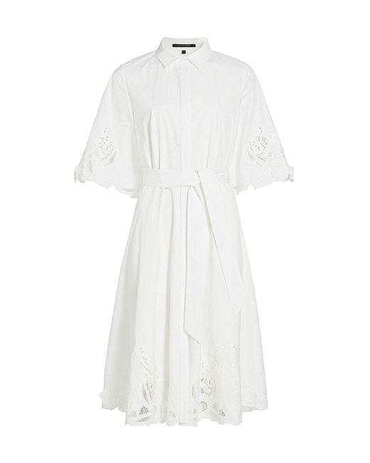 Kobi Halperin White Monty Cotton Poplin Tie-Waist Midi-Shirtdress