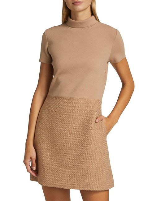 Theory Brown Tweed & Knit Turtleneck Mini Dress