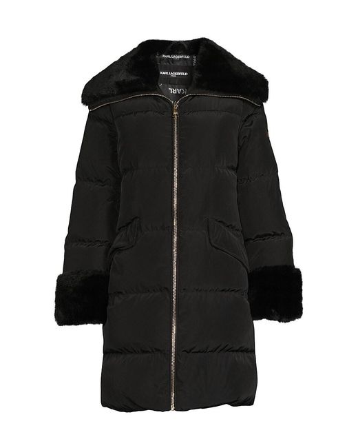 Karl Lagerfeld Black Down Blend Faux Fur Trim Jacket