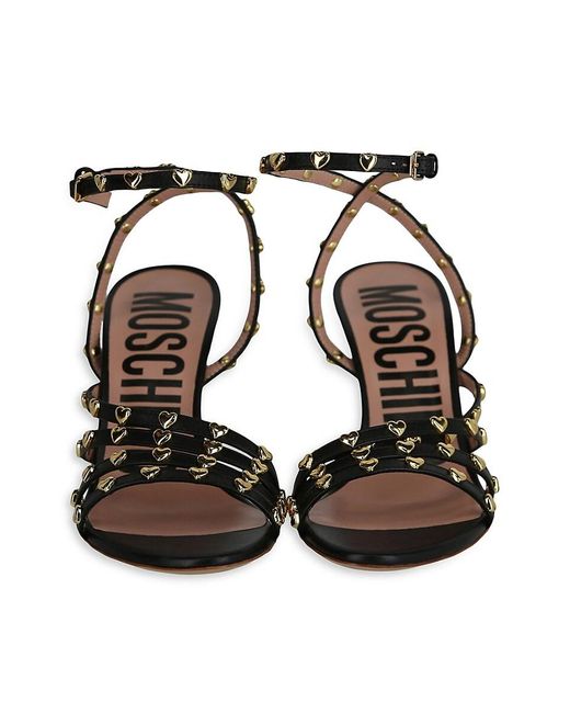 Moschino Black Heart Stud Leather Sandals