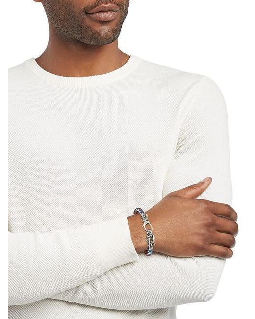 Effy Blue Sterling Silver, 18k Yellow Gold & 8-9mm Baroque Tahitian Pearl Bracelet for men
