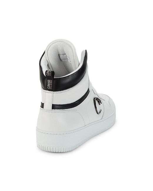 Roberto Cavalli Leather High-top Sneakers in White | Lyst