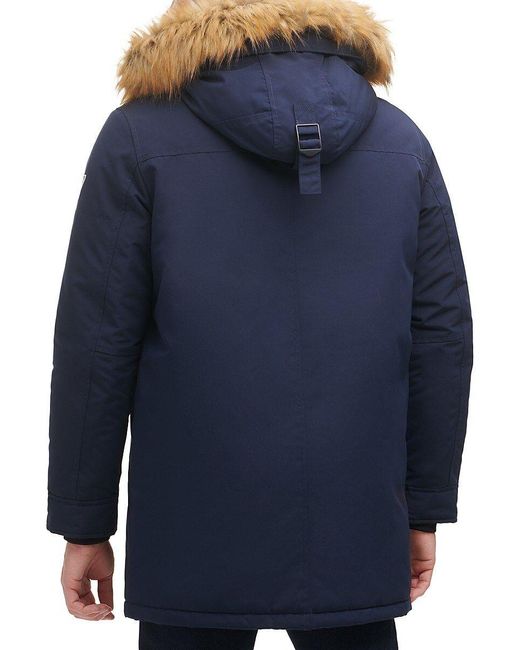 Guess Faux Fur Hooded Parka in Blue for Men | Lyst
