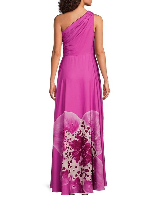 AMur Atlas One Shoulder Gown - Sangria Flower main image 1
