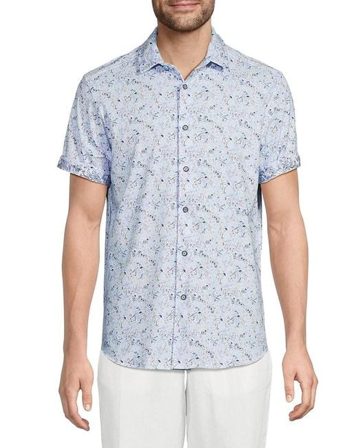 Robert Graham Blue Myers Bar Print Shirt for men