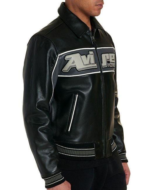 Avirex Nitro Run Leather Jacket in Blue for Men | Lyst