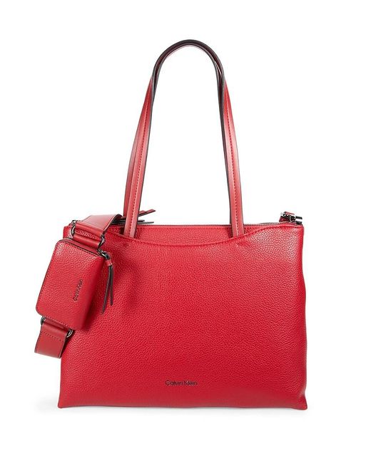 Calvin Klein Red Chrome Classic Leather Tote