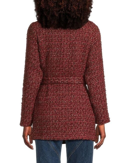 AREA STARS Red Calla Tie-Waist Bouclé Cardigan