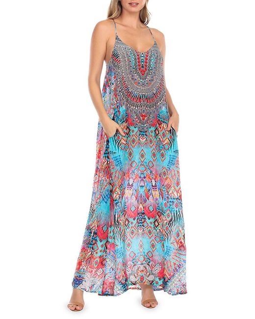 La Moda Clothing White Print Maxi Coverup Dress