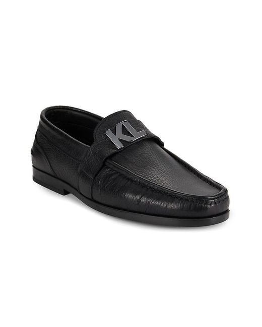 Karl Lagerfeld Black Logo Leather Loafers for men