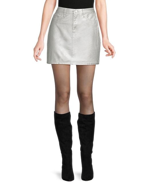 DKNY Metallic Denim Zip-Front Cotton Miniskirt