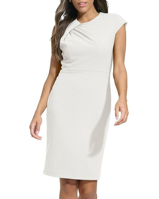 Calvin Klein White Crepe Asymmetric Sheath Dress