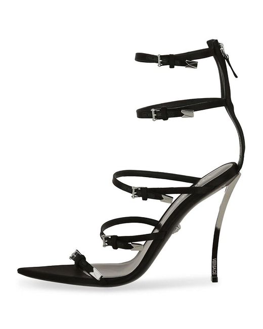 Versace Black Open Toe Silk Blend Strappy Sandals