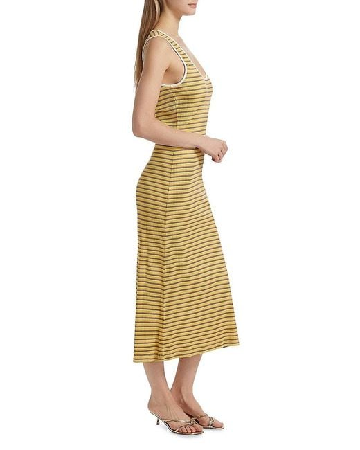 Ramy Brook Metallic Everest Striped U-Neck Knit Midi-Dress