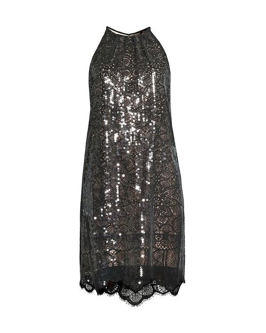 Kobi Halperin Black Maya Sequined Lace Sheath Dress